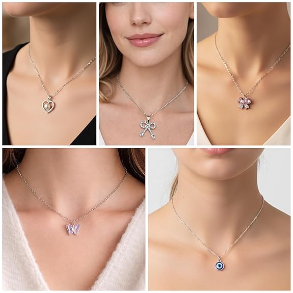 5 Pcs Necklace Combo Set for Women & Girls | Stylish Chain with Pendant Jewellery Set | Fashion Pendant Chains for Birthday, Anniversary & Valentine’s Day Gift 2