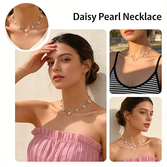 SANNIDHI® Pearl Necklace for Women Girls Flower Pendant Necklace with Gift Box Gold Plated Stainless Steel Chain Necklace Jewellery Valentine Birthday Gifts for Women, Girls, Sister, Girlfriend 4