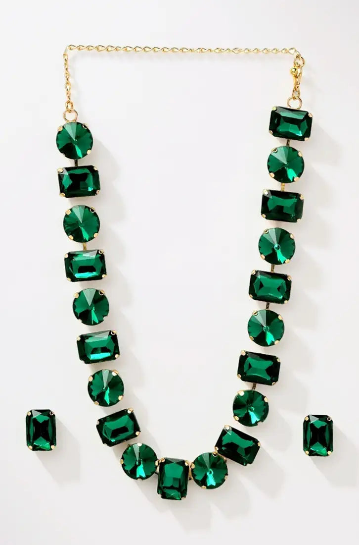 18K gold-plated necklace set with emerald crystals 1