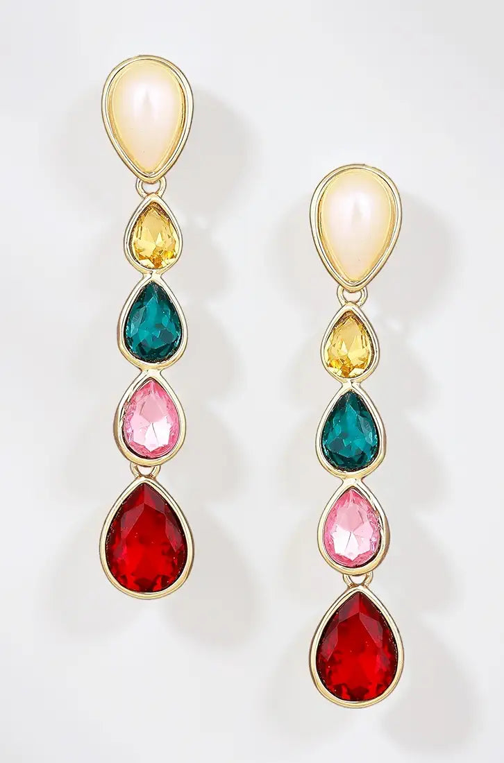 Estele 24 Kt Multicolour Gemstone Crystal Drop Earrings 1
