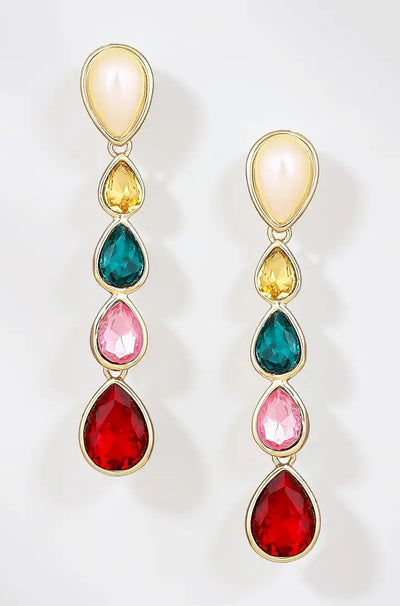 Estele 24 Kt Multicolour Gemstone Crystal Drop Earrings