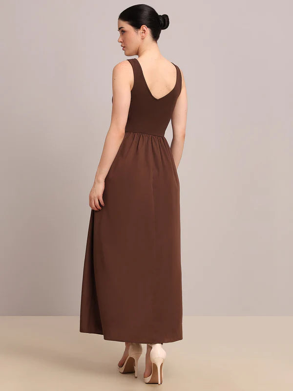 BROWN SLEEVELESS LONG DRESS 4