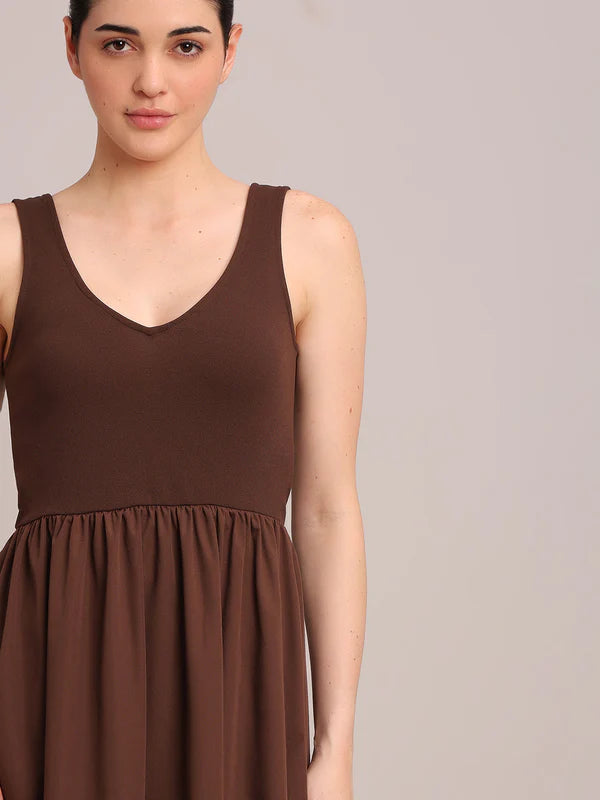 BROWN SLEEVELESS LONG DRESS 6