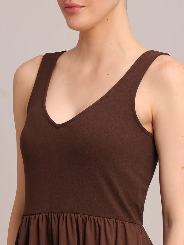 BROWN SLEEVELESS LONG DRESS 5