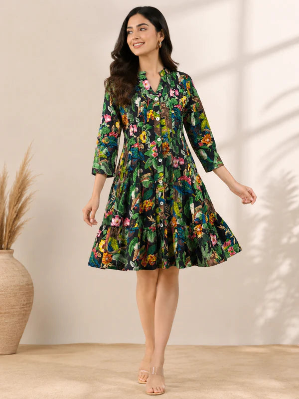 Vihana Tropical Muse Button Tiered Cotton Dress 3