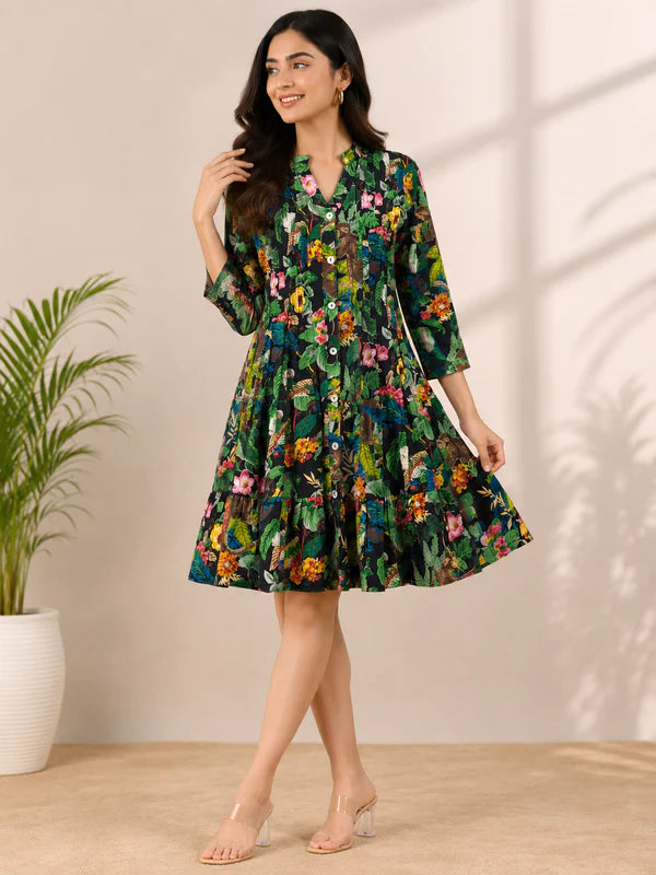 Vihana Tropical Muse Button Tiered Cotton Dress 1