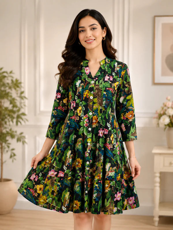 Vihana Tropical Muse Button Tiered Cotton Dress 2