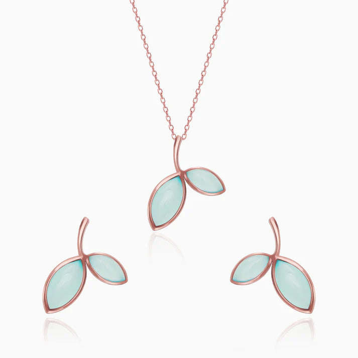 Rose Gold Aqua Dual Chalcedony Leaf Set 1