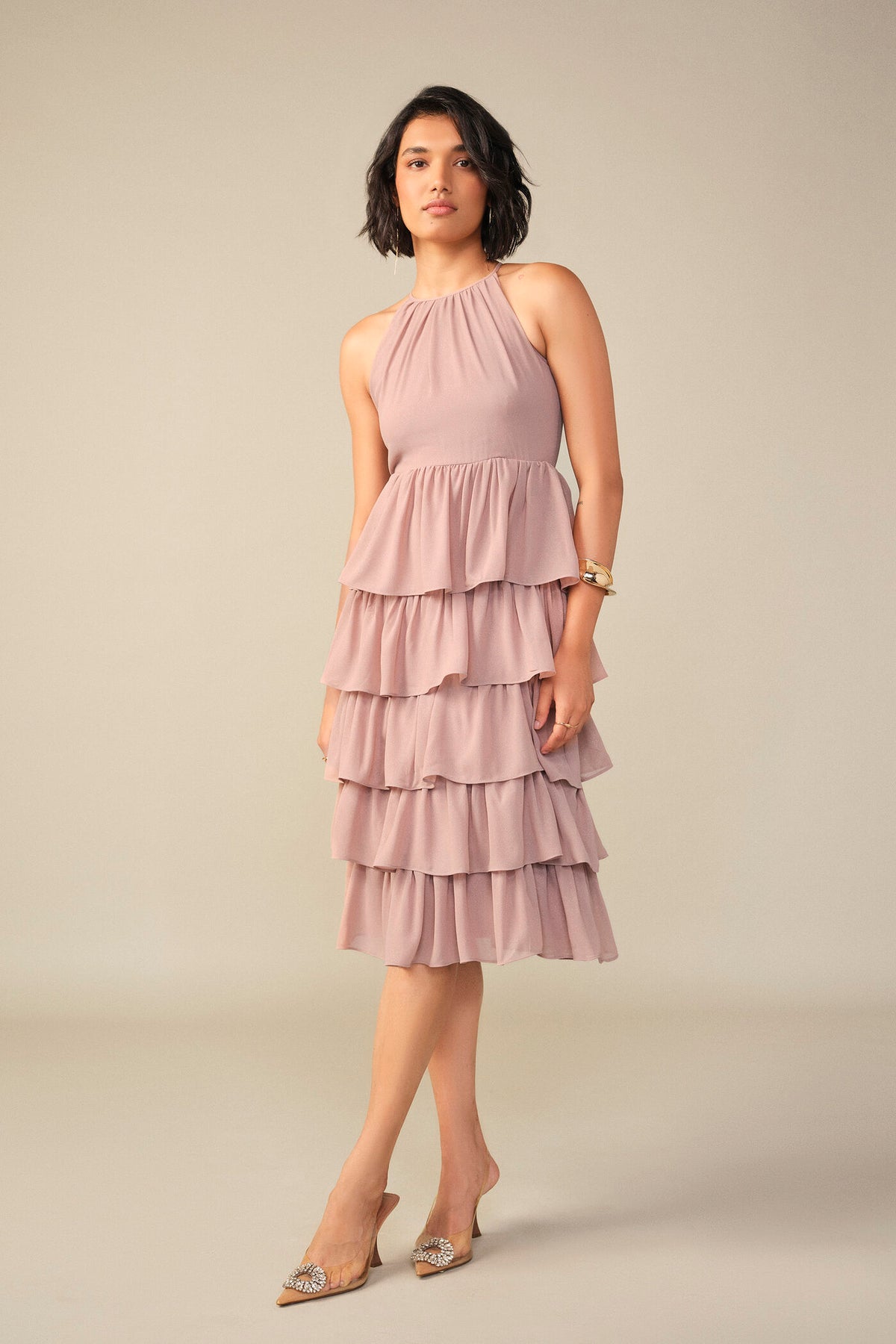 Tiered Dress in Dusty Rose 1