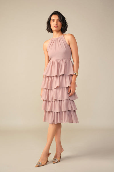 Tiered Dress in Dusty Rose