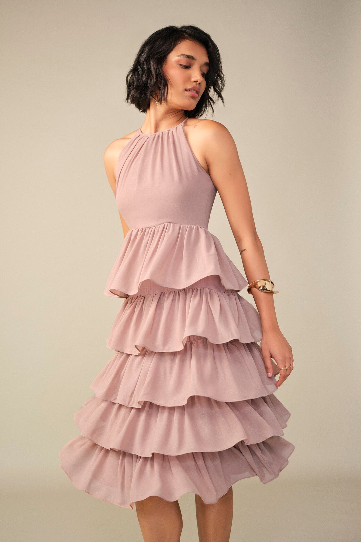 Tiered Dress in Dusty Rose 2