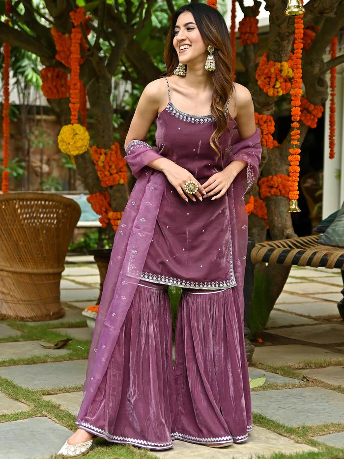 Mauve Velvet Sharara Set 3