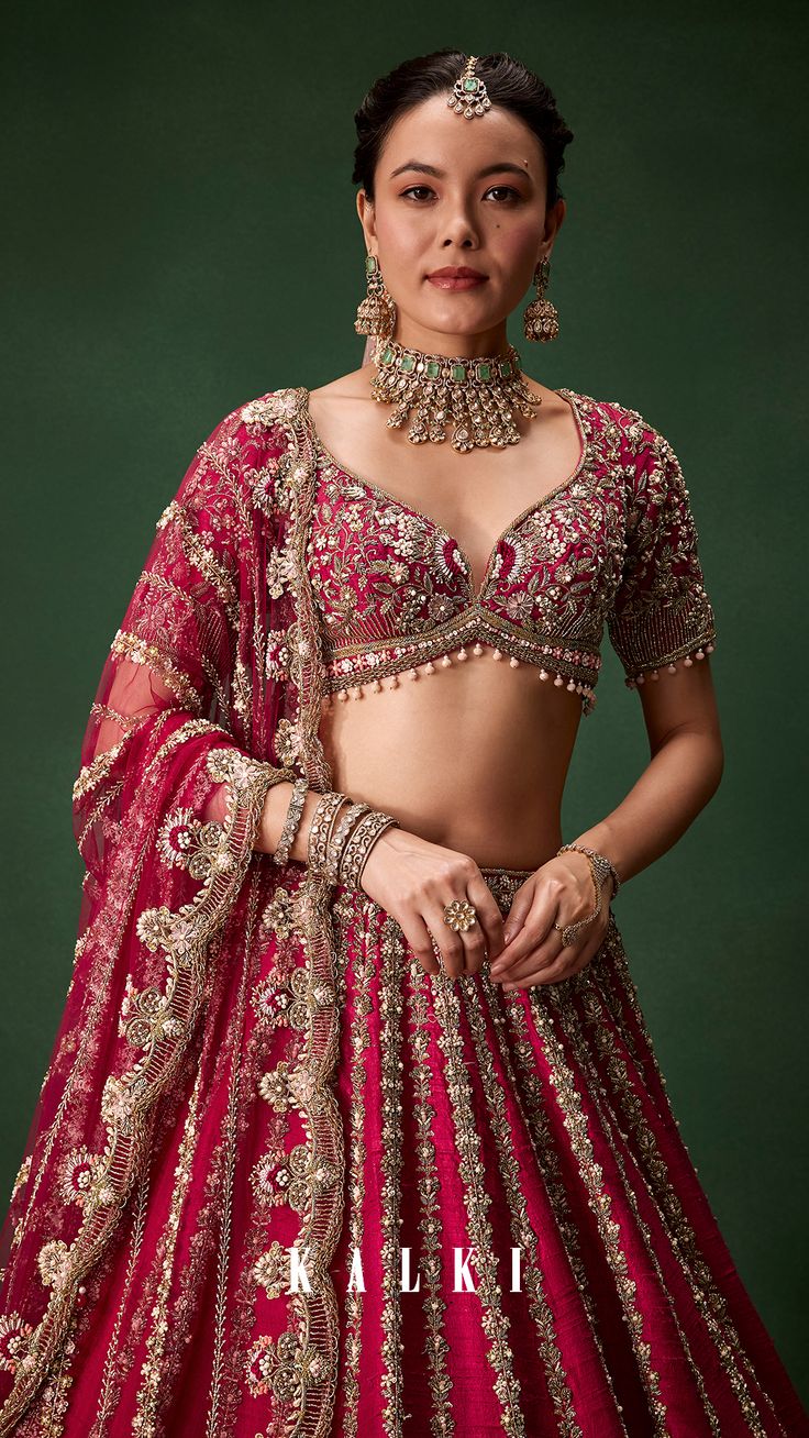 Pink Bridal Raw Silk Zardozi Lehenga Set with Two Dupattas 2