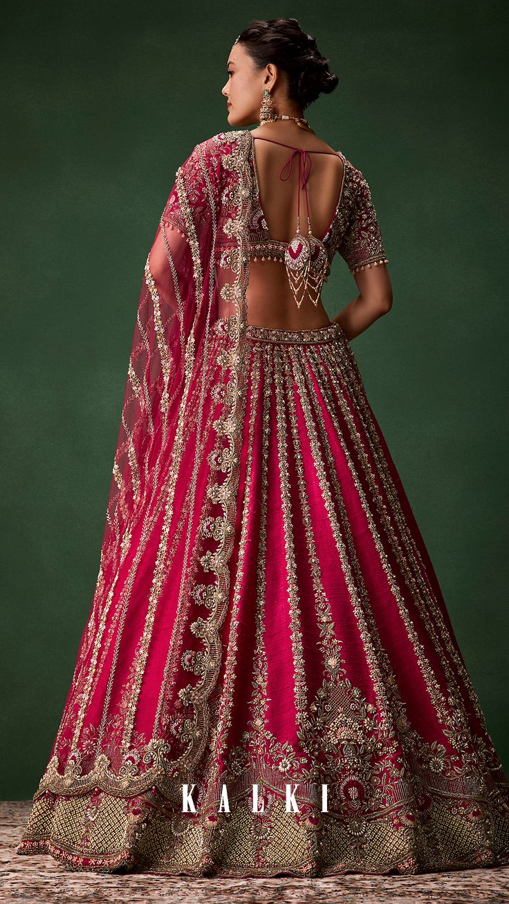 Pink Bridal Raw Silk Zardozi Lehenga Set with Two Dupattas 3