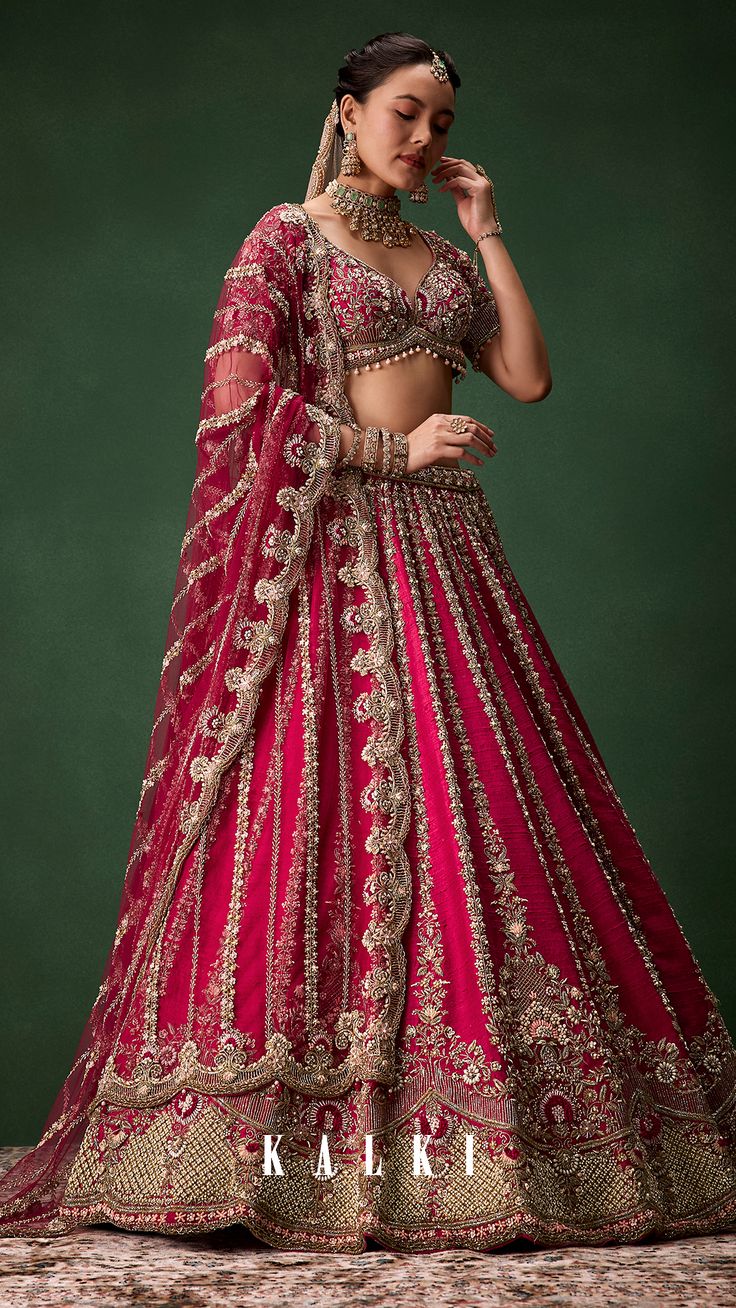 Pink Bridal Raw Silk Zardozi Lehenga Set with Two Dupattas 4