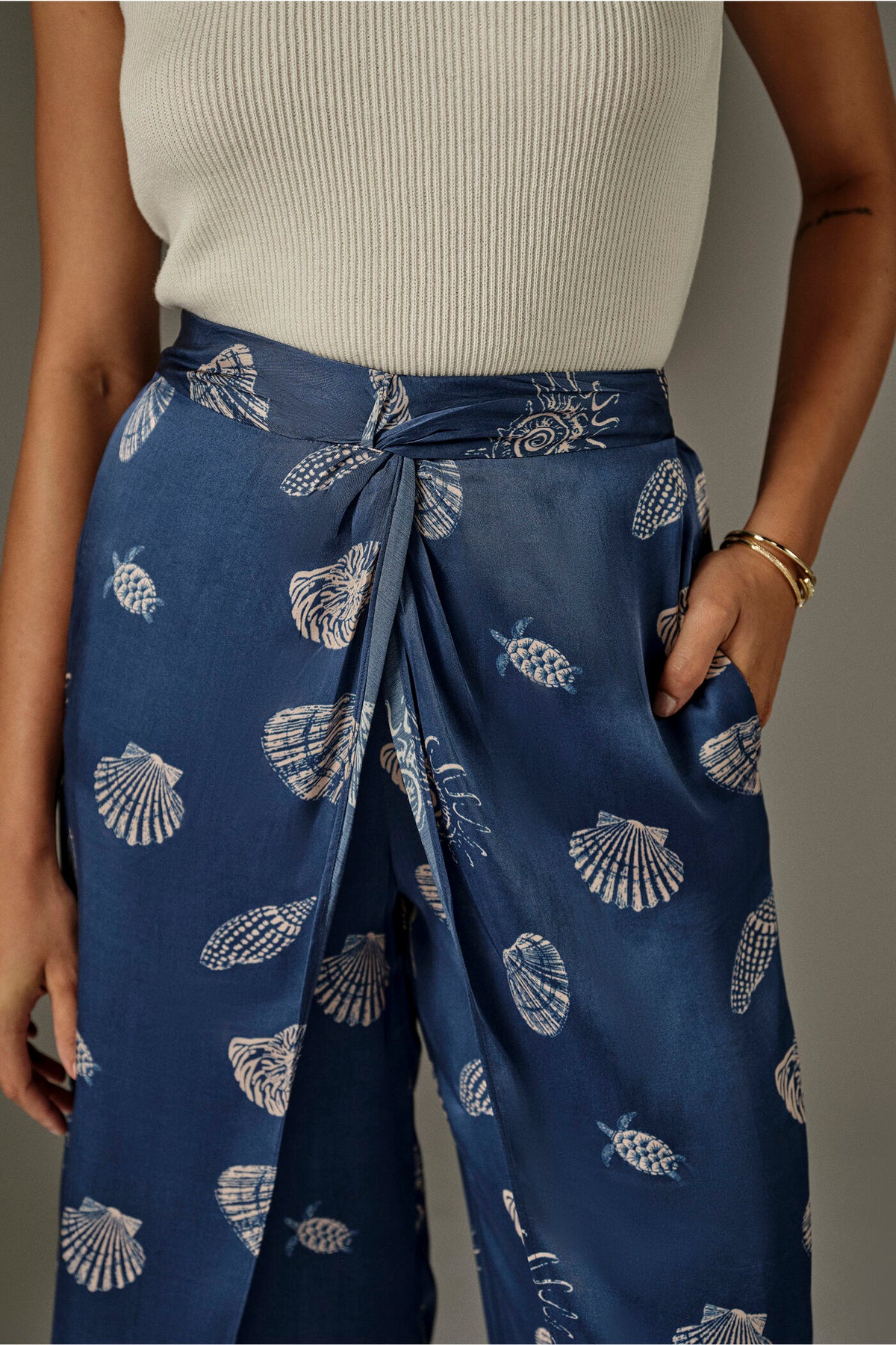 Overlap Shell Print Modal Pants - Navy 3