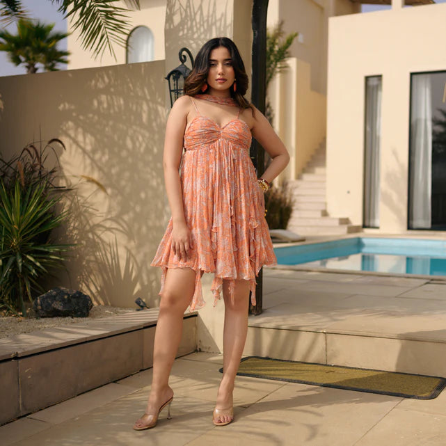 Apricot Peach Short Dress 2