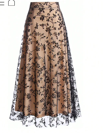 Floral Flocked Mesh A-Line Skirt 1