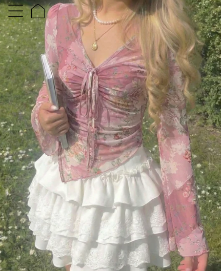 Floral Print Ruched Tie-Up Top 1