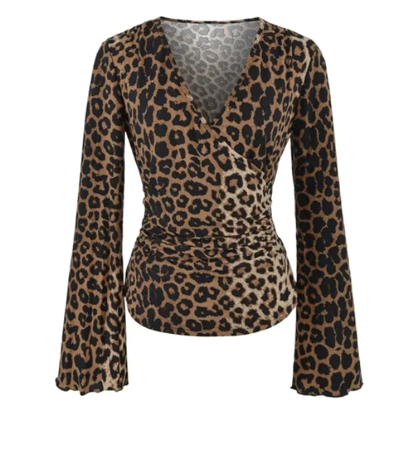 Leopard Print Ruched Wrap Top 2
