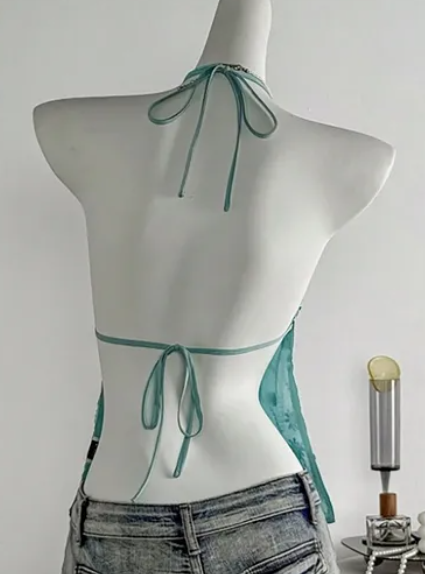 Sequin Embellished Backless Halter Top 2