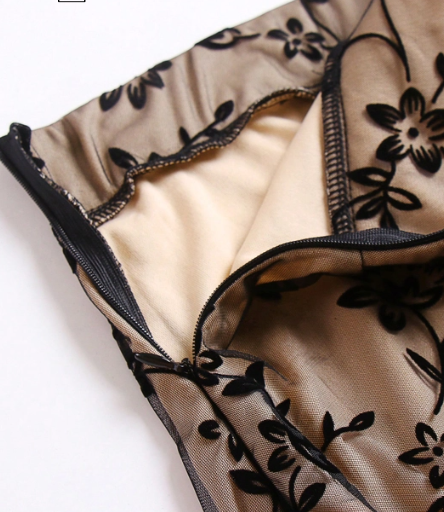 Floral Flocked Mesh A-Line Skirt 9