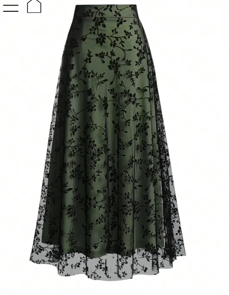 Floral Flocked Mesh A-Line Skirt 6