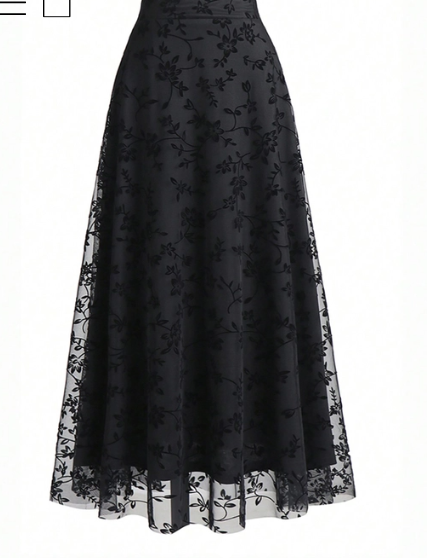 Floral Flocked Mesh A-Line Skirt 3