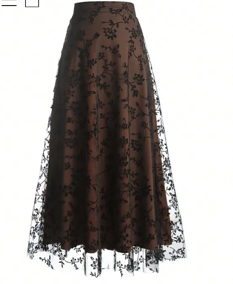 Floral Flocked Mesh A-Line Skirt 4