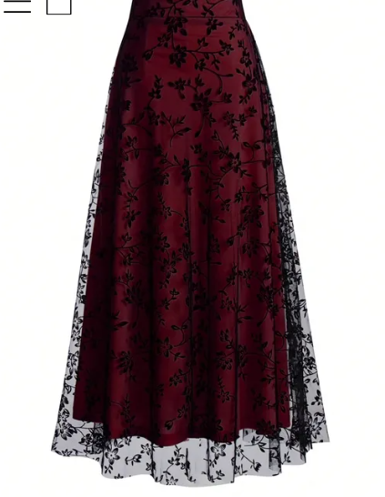 Floral Flocked Mesh A-Line Skirt 5