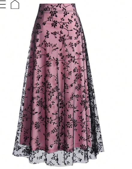 Floral Flocked Mesh A-Line Skirt 2
