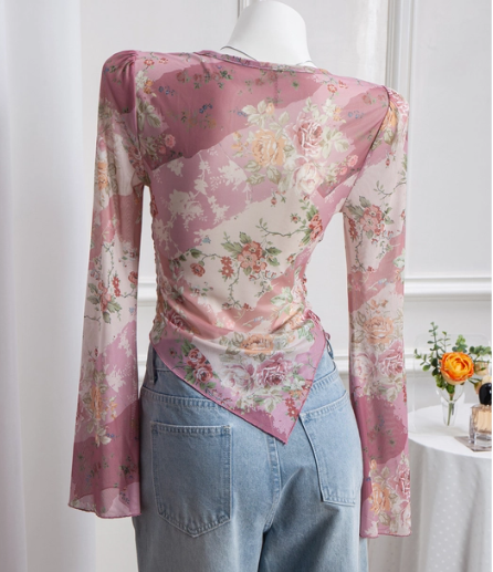 Floral Print Ruched Tie-Up Top 3