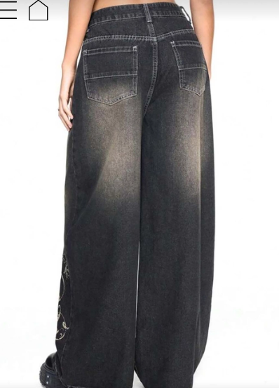 High Waist Washed Black Wide Leg Jeans 2