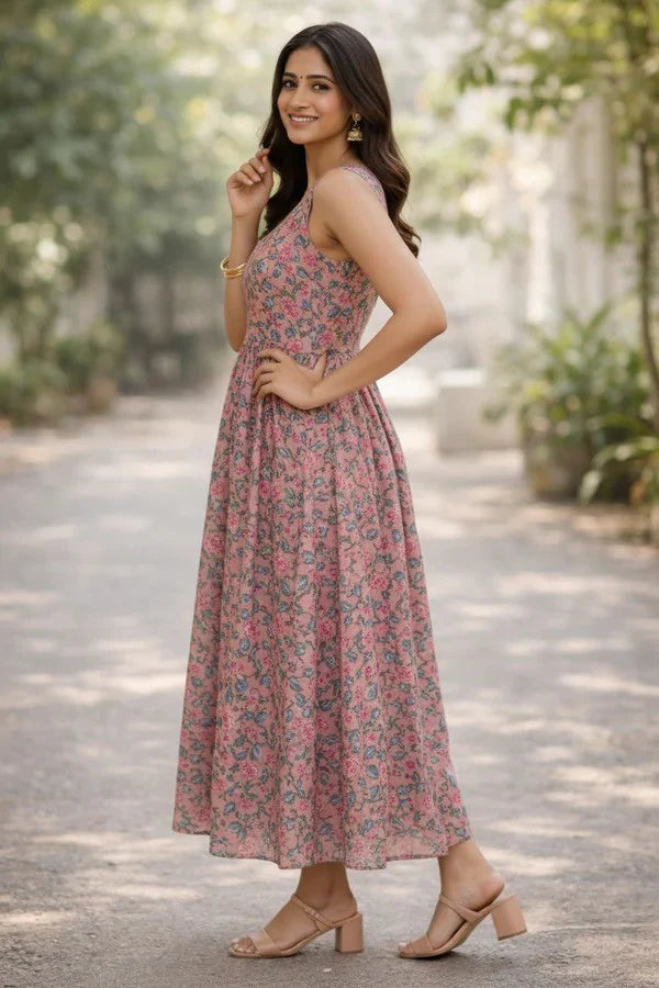 Anokhi Rosé Garden Sleeveless Maxi Dress 3