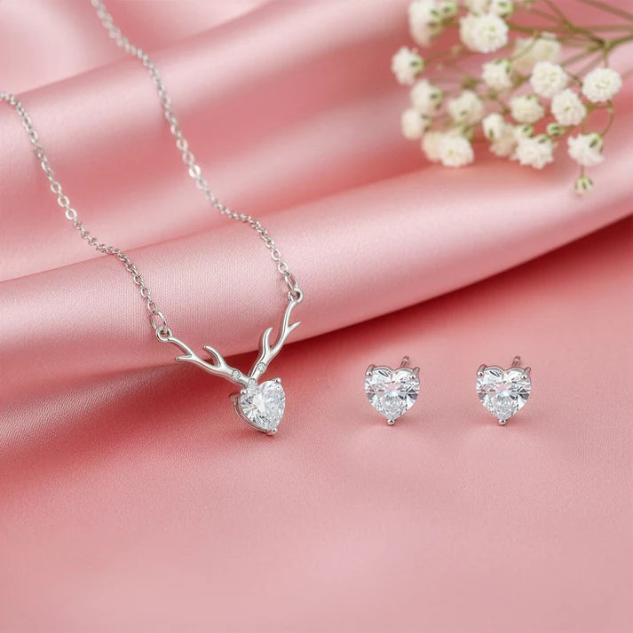 Silver Deer Solitaire Heart Set 1