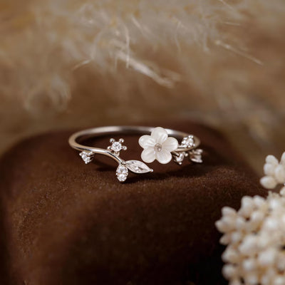 Sterling Silver Sakura Flower Ring, Adjustable Cherry Blossom Jewelry, Delicate Floral Promise Ring, Nature Lover