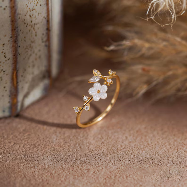 Sterling Silver Sakura Flower Ring, Adjustable Cherry Blossom Jewelry, Delicate Floral Promise Ring, Nature Lover 4