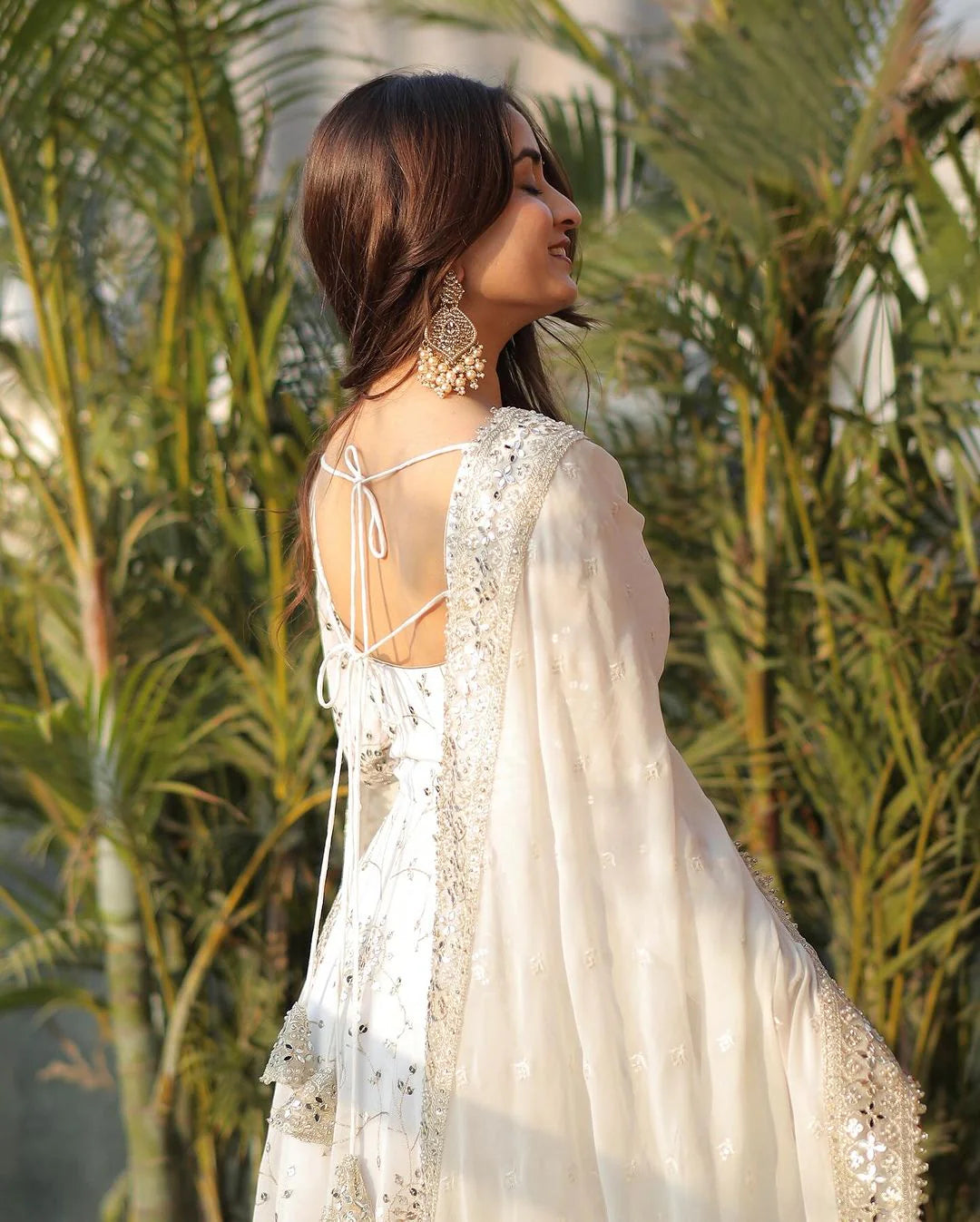 Full Heavy Work White Color Georgette Anarkali Gown 3