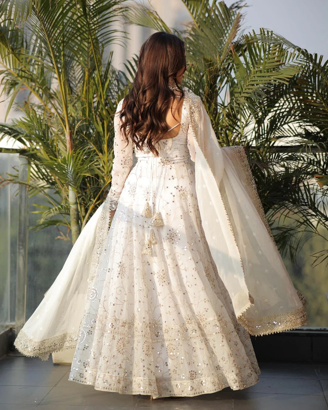 Full Heavy Work White Color Georgette Anarkali Gown 4