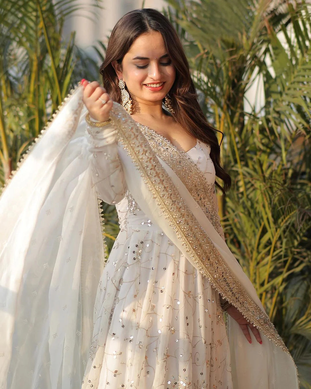 Full Heavy Work White Color Georgette Anarkali Gown 5