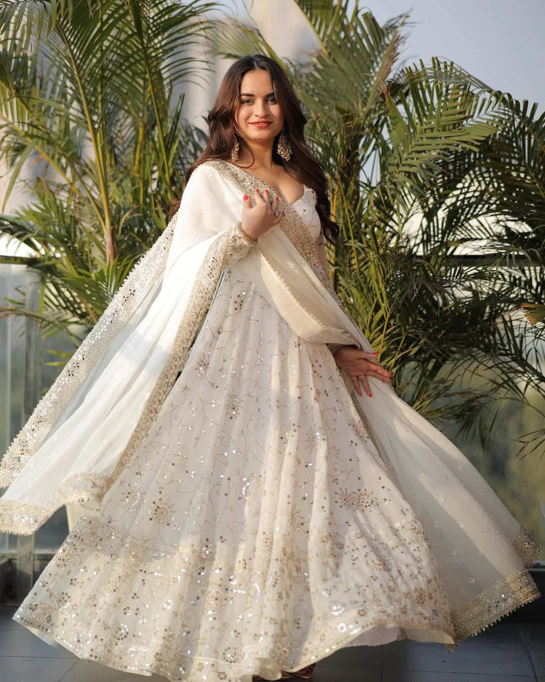 Full Heavy Work White Color Georgette Anarkali Gown 2